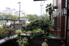 雨が降る教会前のようす